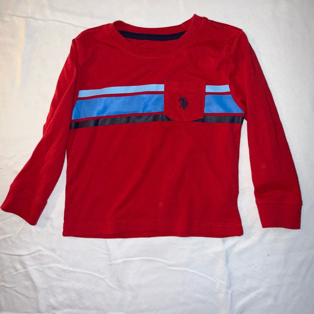 U.S. Polo Assn. Red Long Sleeve Shirt with Blue and Black Stripes, boys 2T